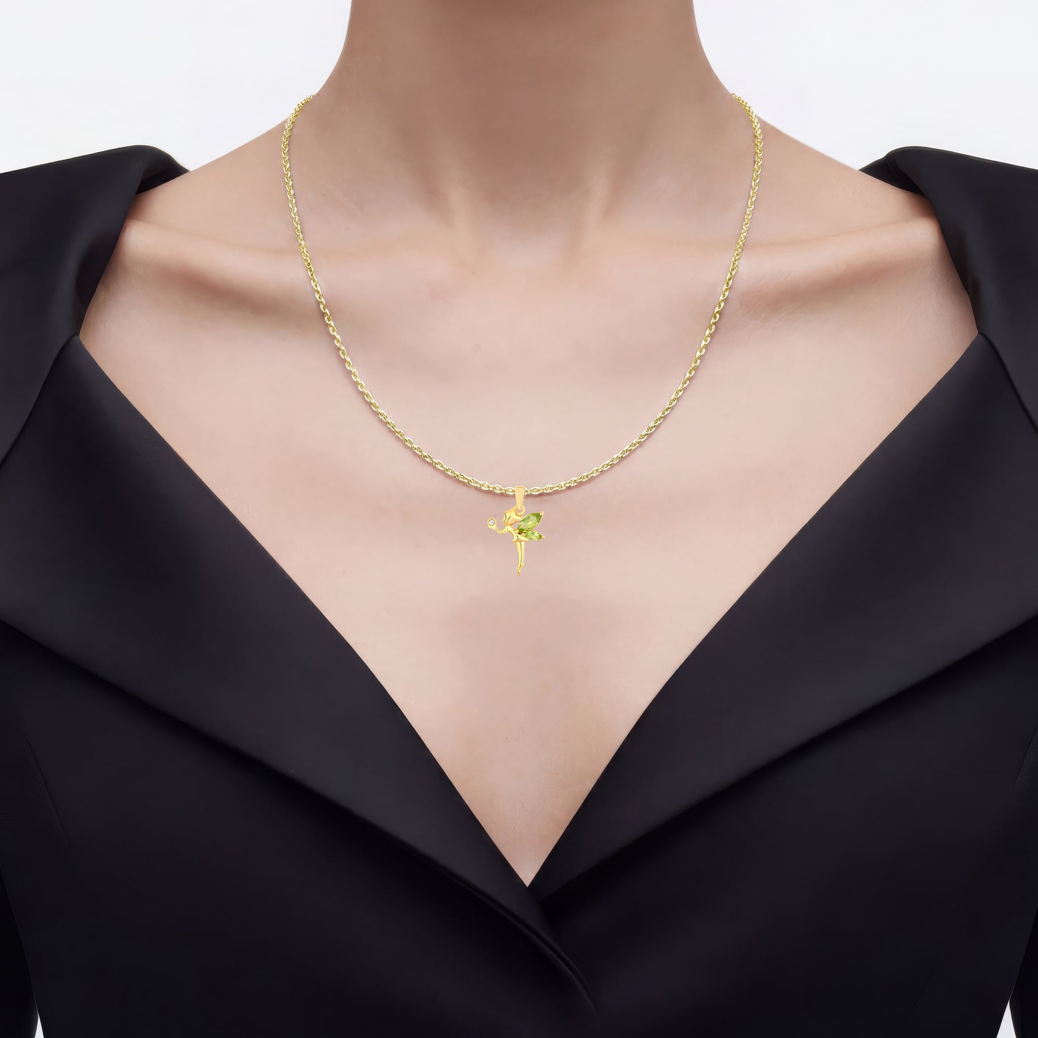 Peridot Fairy Pendant With White Topaz 0.62 Carats Gold Plated Silver