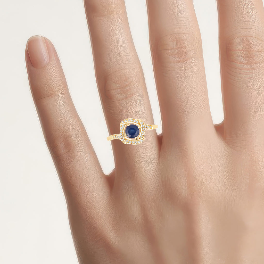 Blue Sapphire Ring With Diamonds 0.7 Carats 14K Yellow Gold