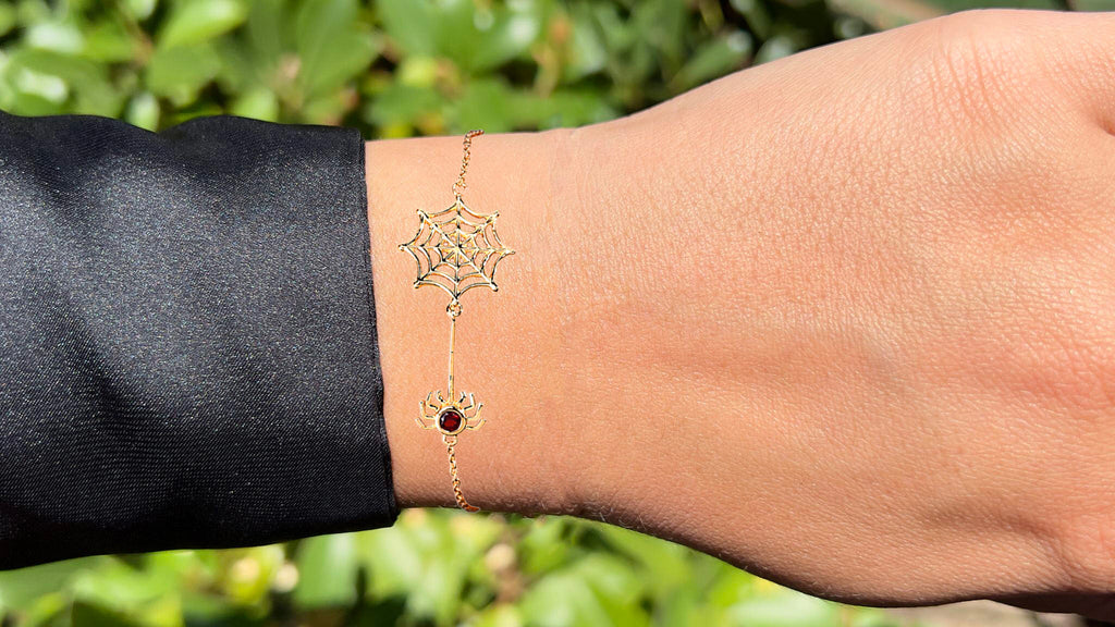 Garnet Spider Bracelet 0.1 Carats Gold Plated Silver