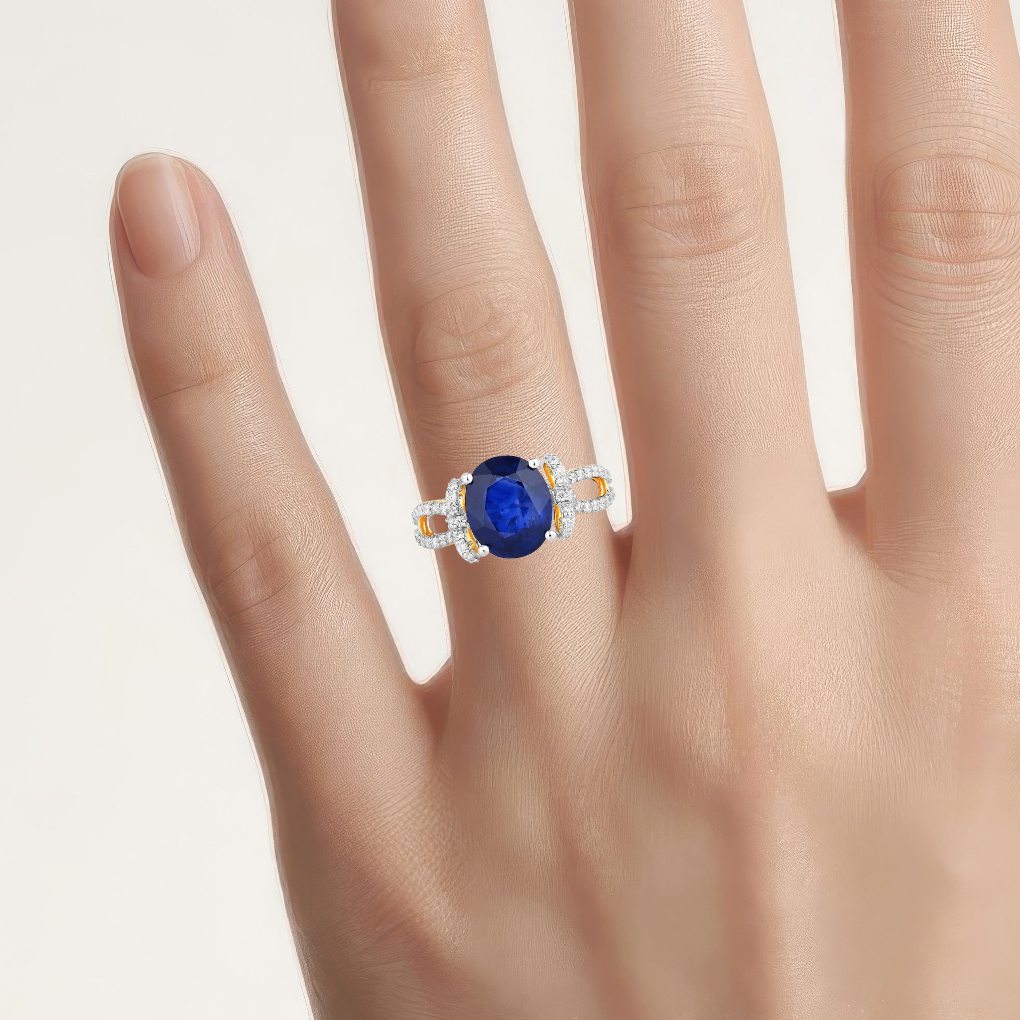 Blue Sapphire Ring With Diamonds 4.16 Carats 18K White and Yellow Gold