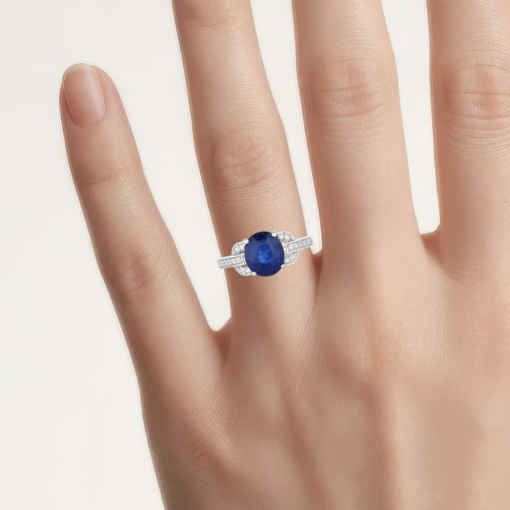Blue Sapphire Ring With Diamonds 2.98 Carats 18K White Gold