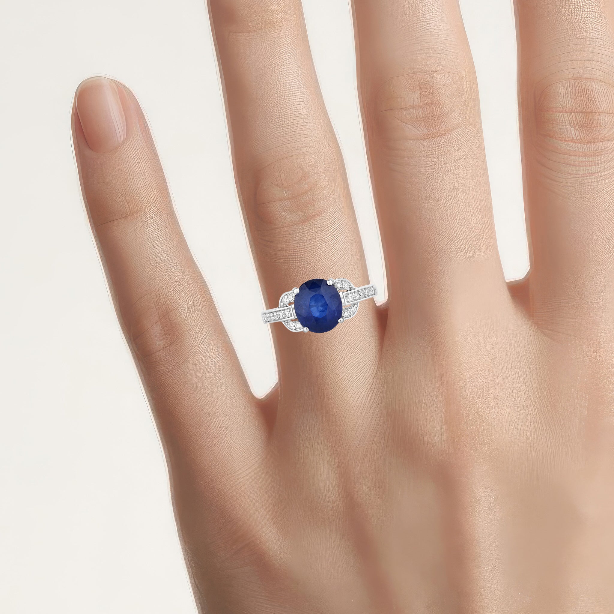 Blue Sapphire Ring With Diamonds 2.98 Carats 18K White Gold