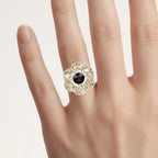 Smoky Quartz Flower Ring With Citrine 3.4 Carats Sterling Silver