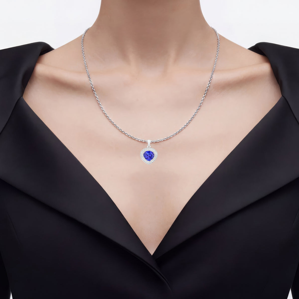 Tanzanite Heart Pendant With Diamonds 4.14 Carats 14K White Gold