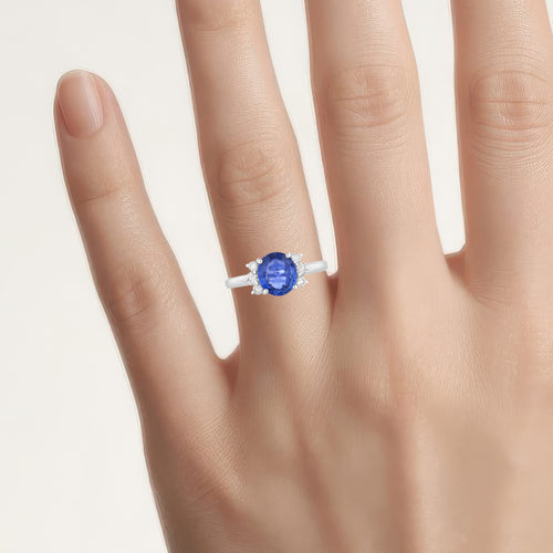Blue Sapphire Ring With Diamonds 2.48 Carats 18K White Gold
