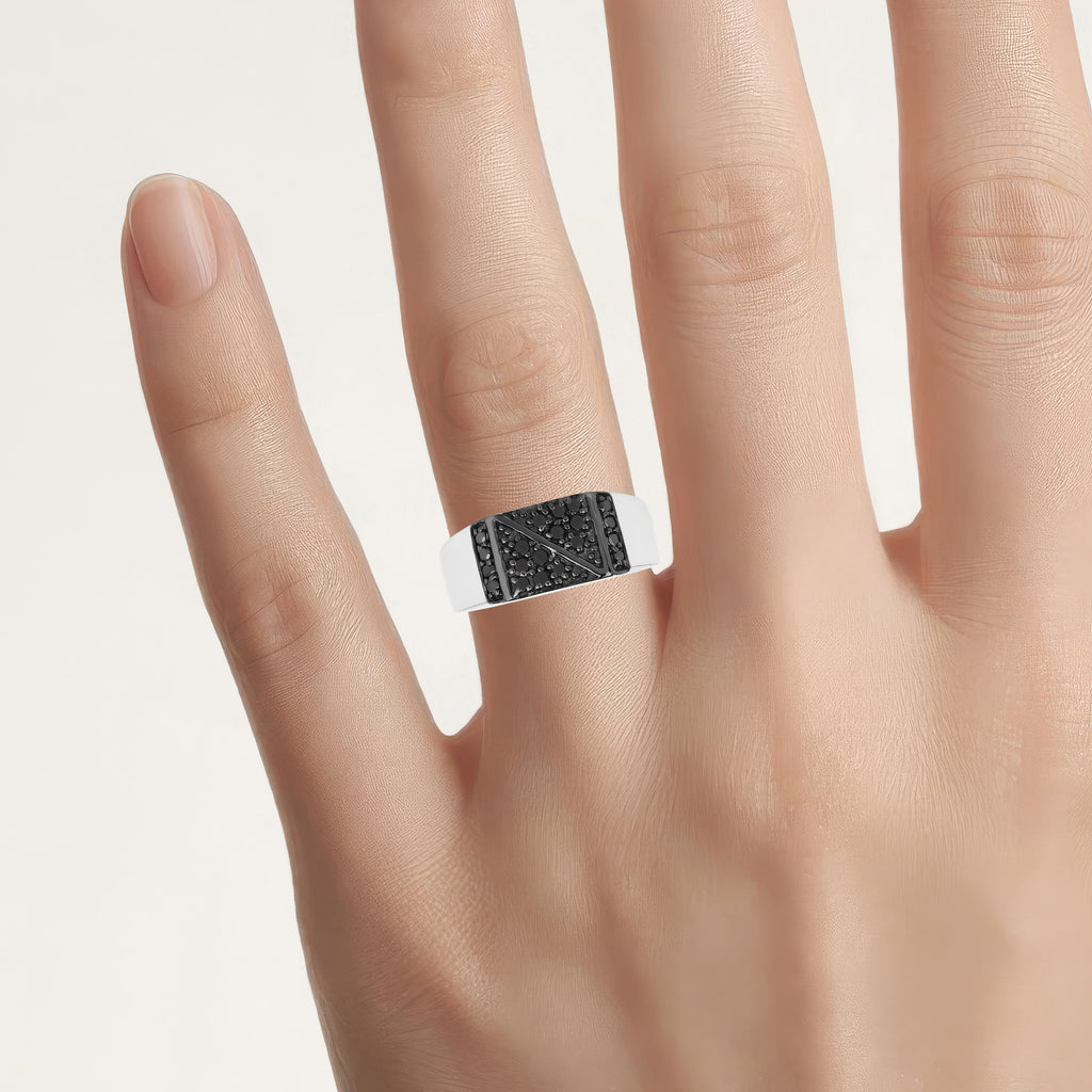 Black Diamond Ring 0.34 Carats Sterling Silver