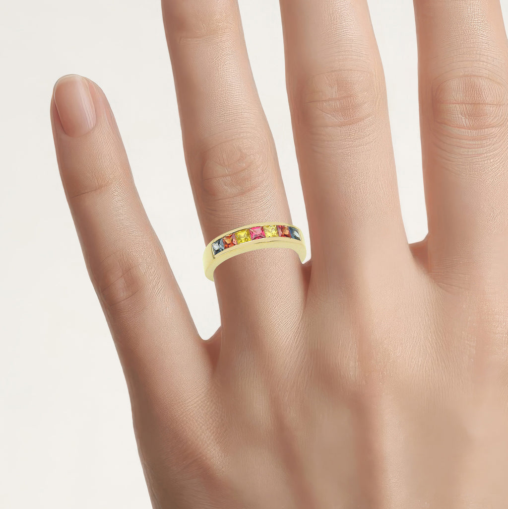 Multicolor Sapphire Ring 1.18 Carats Gold Plated Silver