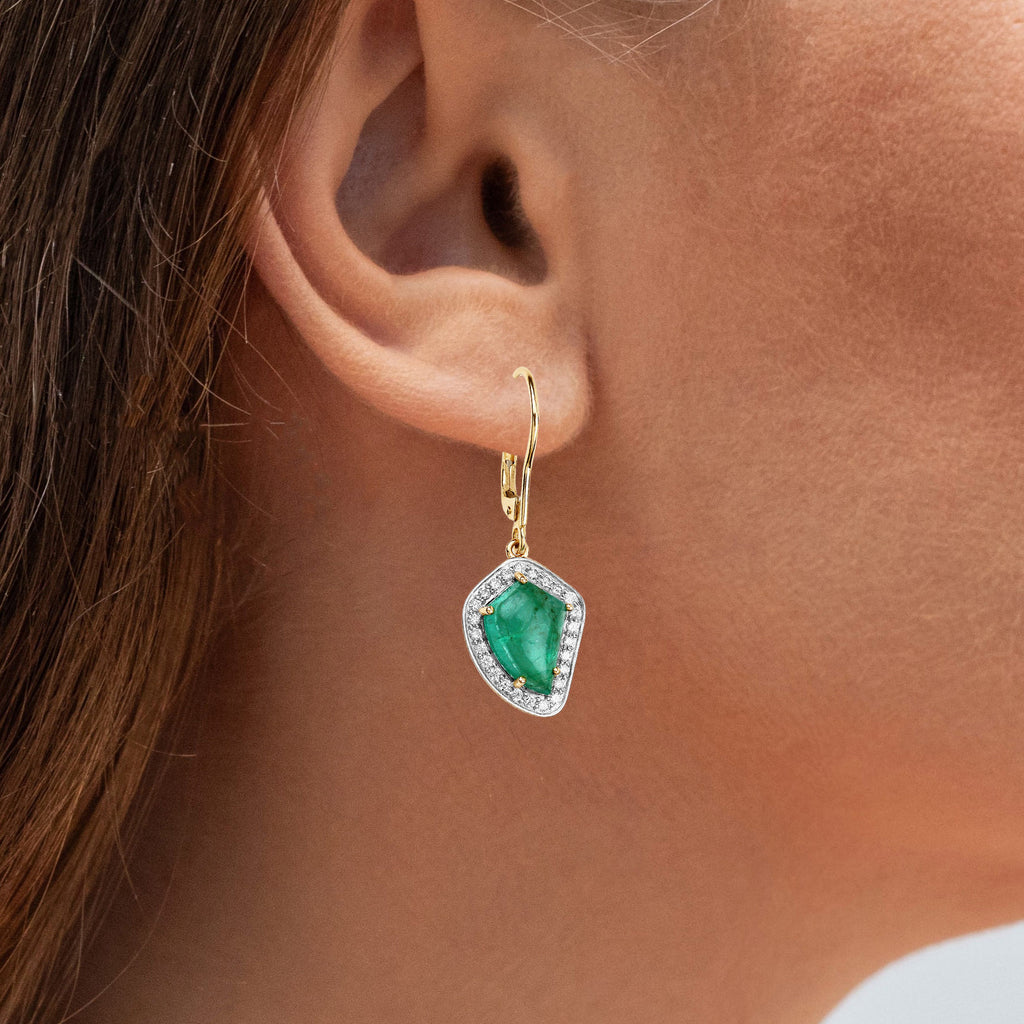 Colombian Emerald Earrings With Diamonds 6.36 Carats 14K Yellow Gold