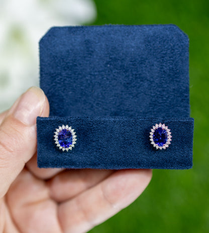 Tanzanite Earrings Diamonds 2.55 Carats 14K White Gold