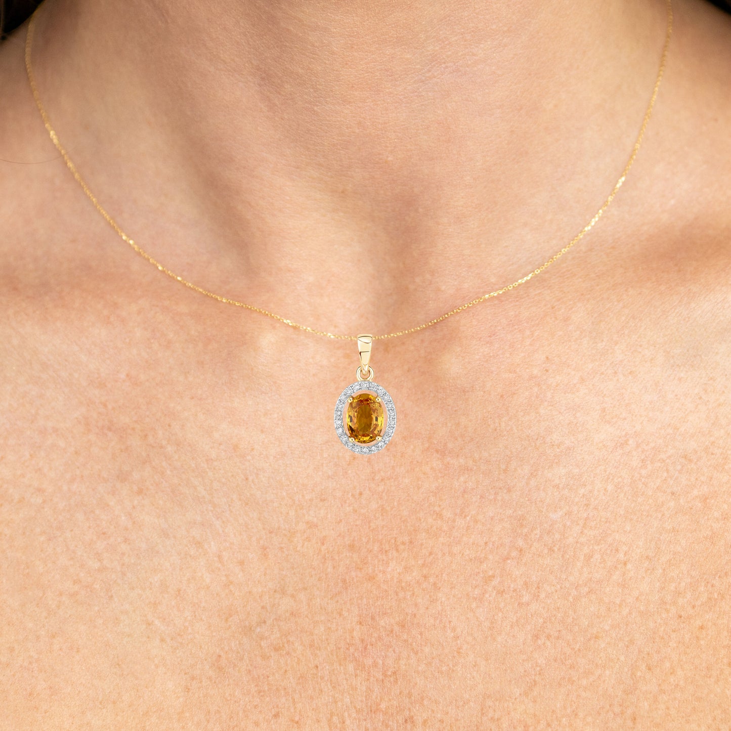 Natural Yellow Sapphire Pendant With Diamonds 1.74 Carats 14K Yellow Gold