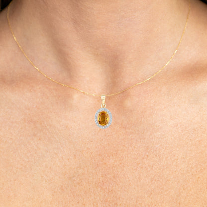 Natural Yellow Sapphire Pendant With Diamonds 1.74 Carats 14K Yellow Gold