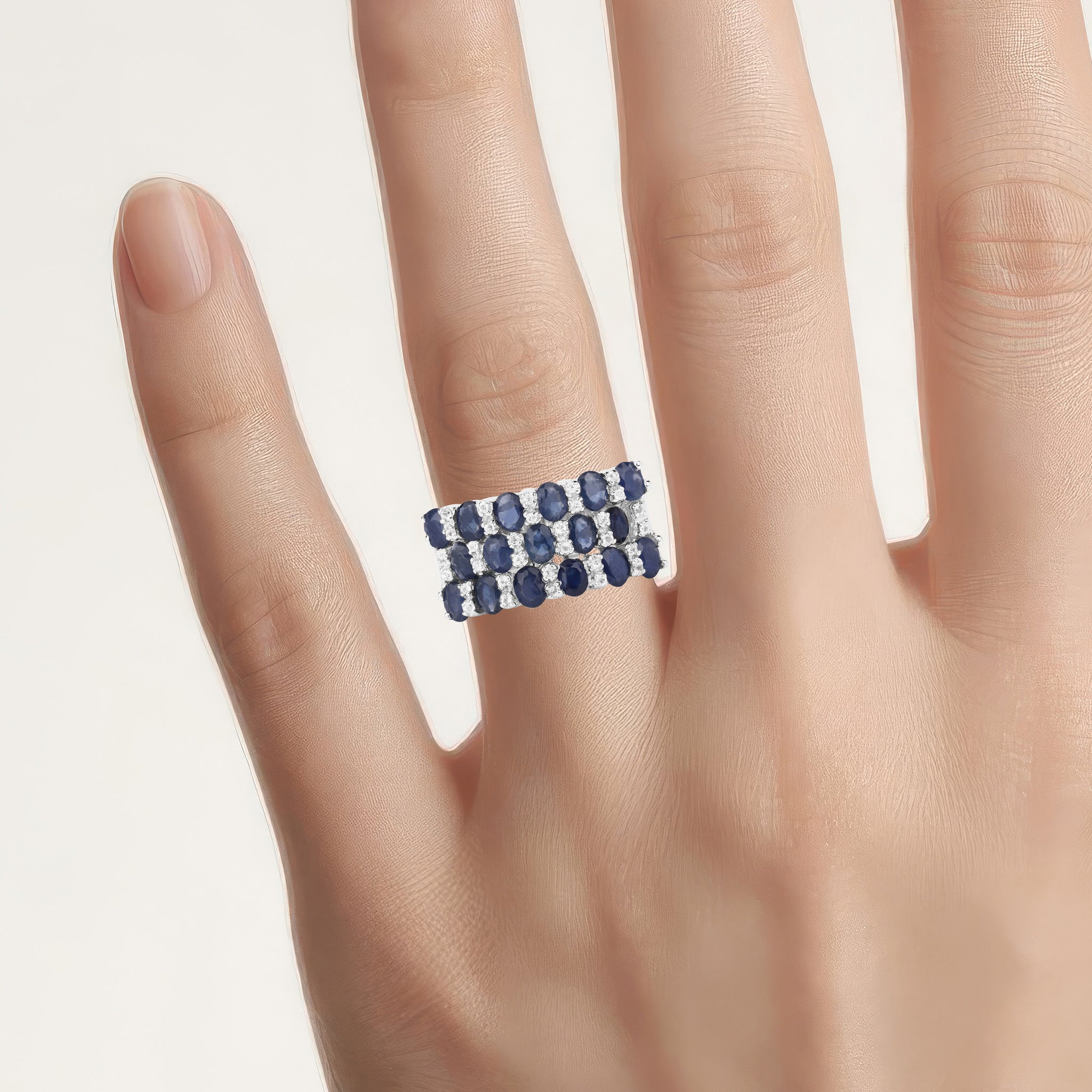 Blue Sapphire Ring With White Topaz 3.62 Carats Sterling Silver