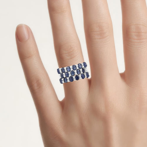 Blue Sapphire Ring With White Topaz 3.62 Carats Sterling Silver