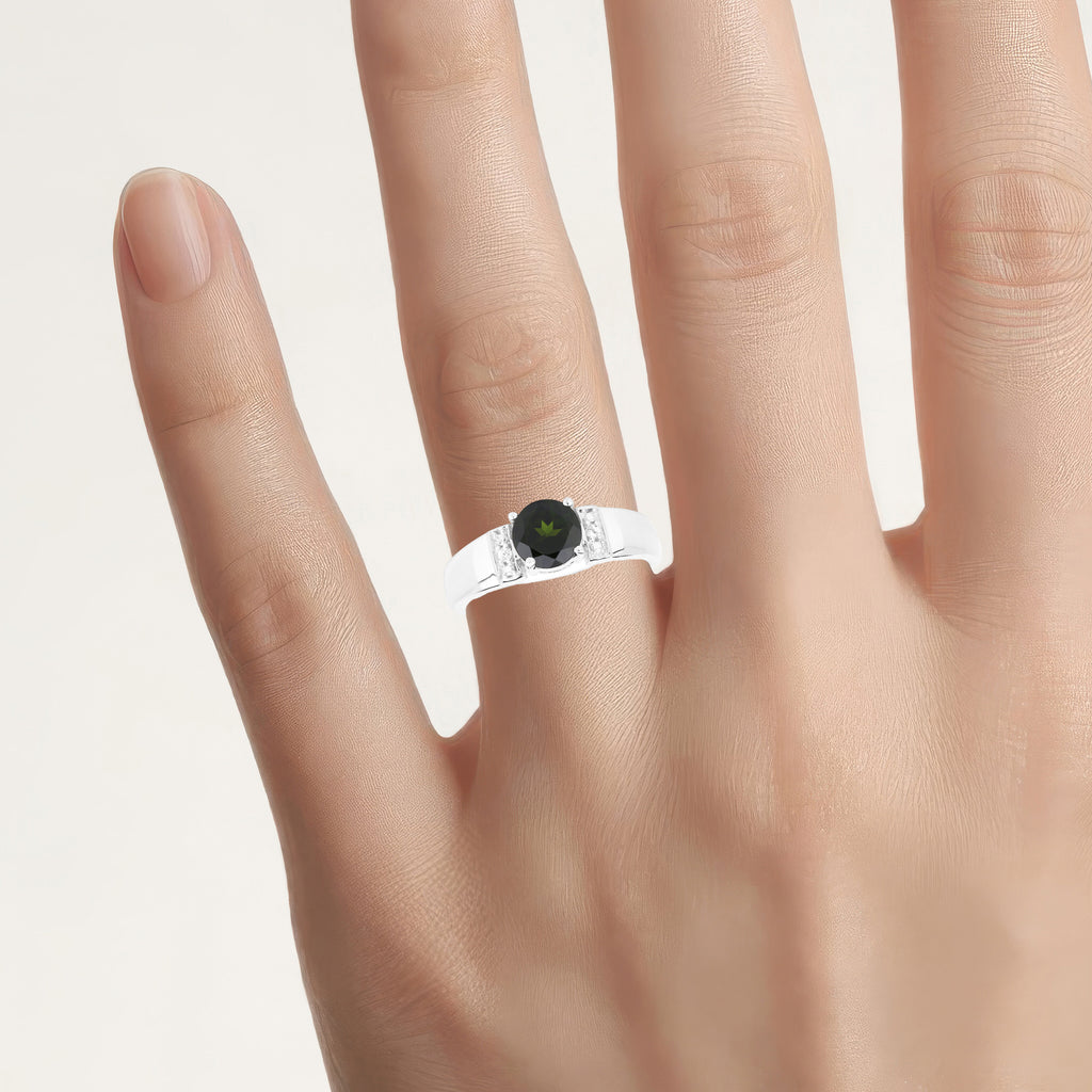 Chrome Diopside Ring With White Topaz 1.4 Carats Sterling Silver