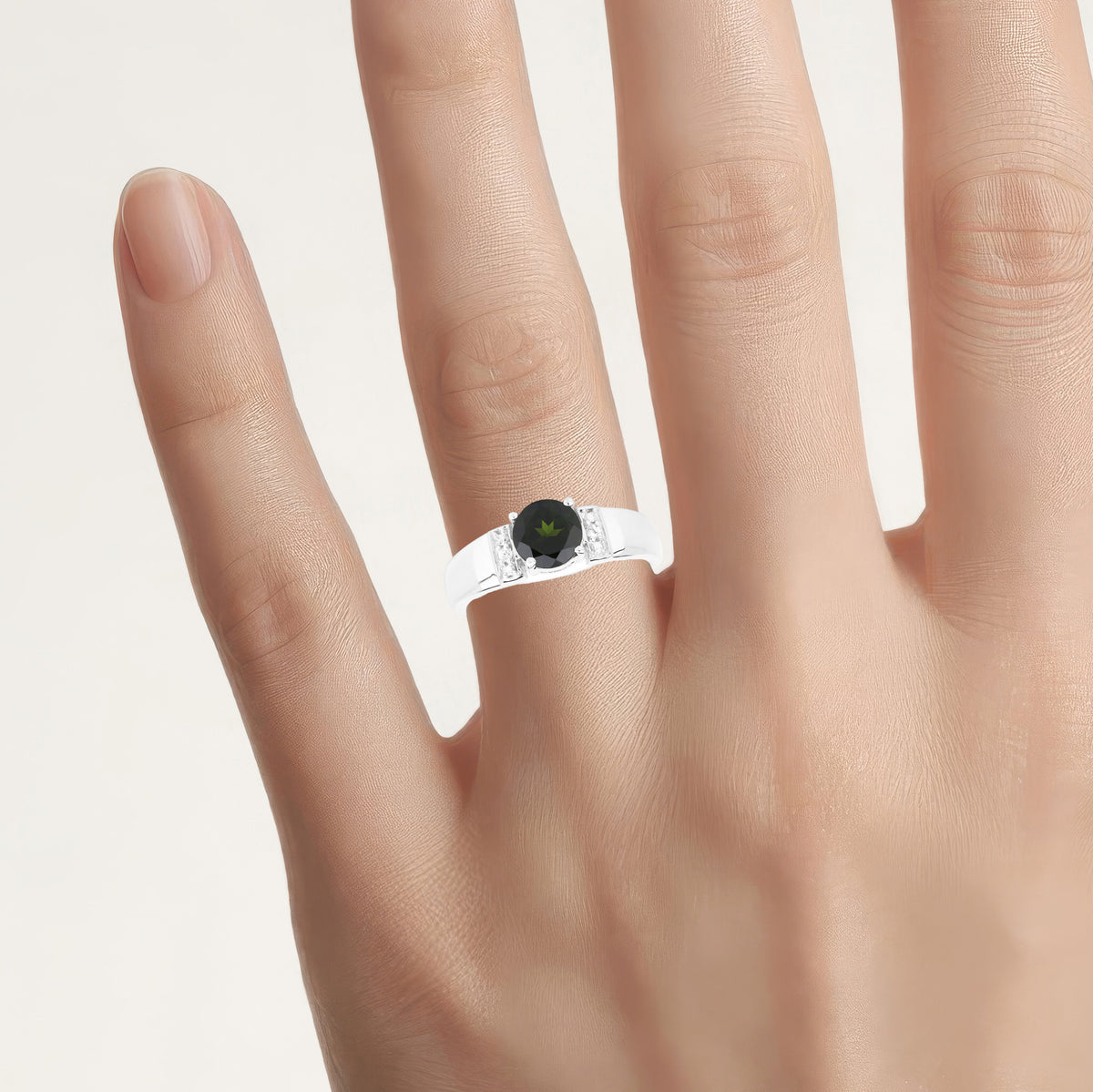 Chrome Diopside Ring With White Topaz 1.4 Carats Sterling Silver