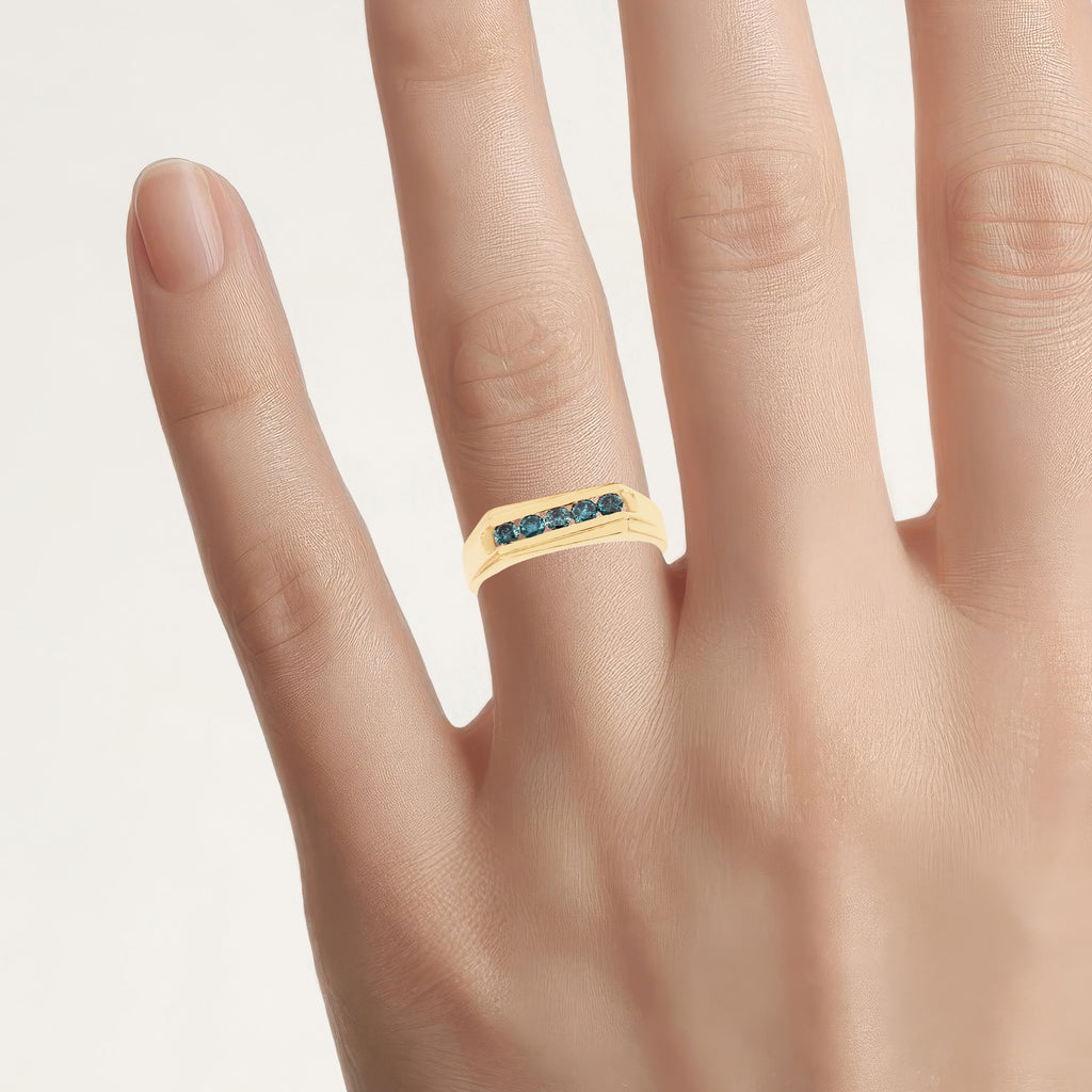 Blue Diamond Ring 0.34 Carats Gold Plated Silver