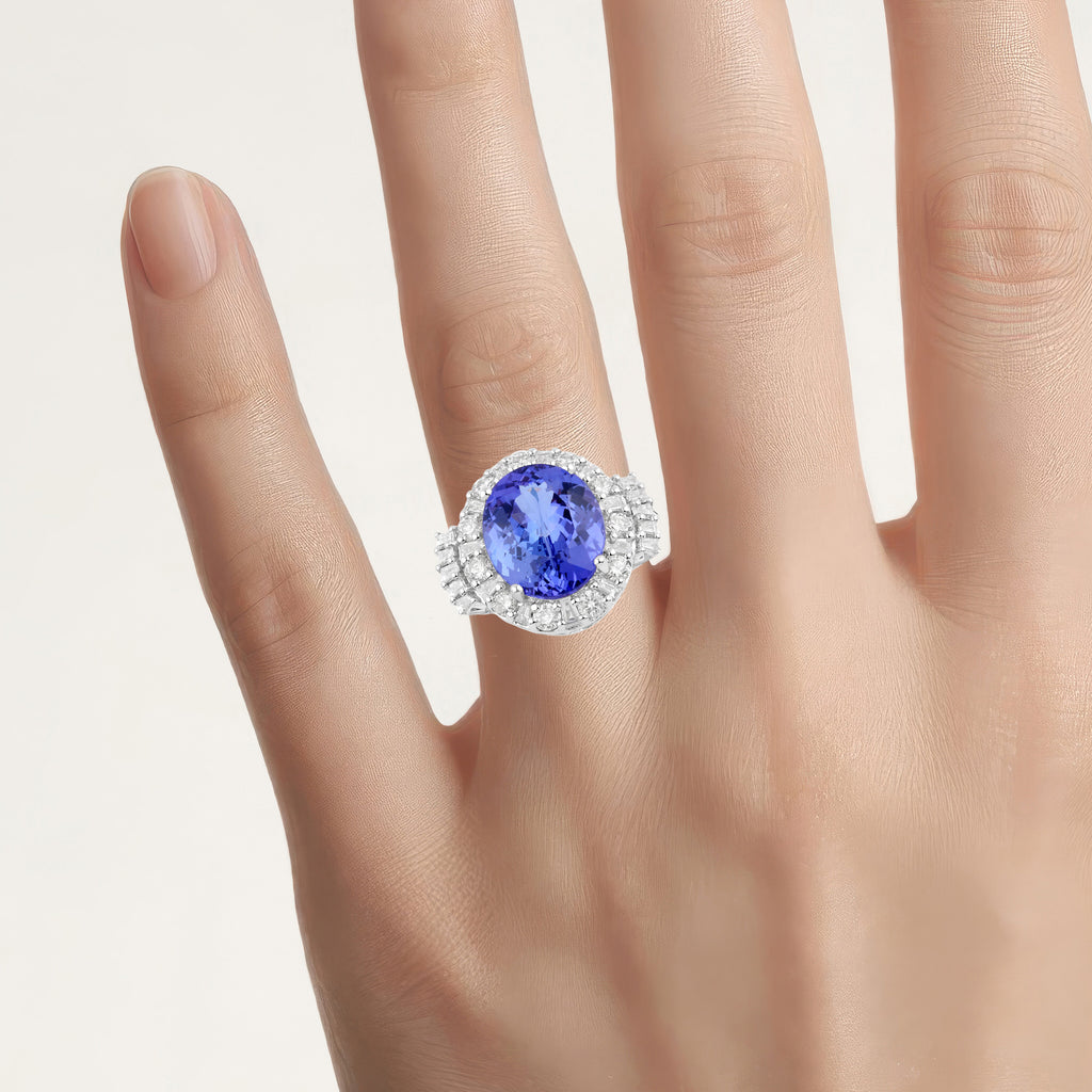 Tanzanite Ring With Diamonds 4.52 Carats 14K White Gold
