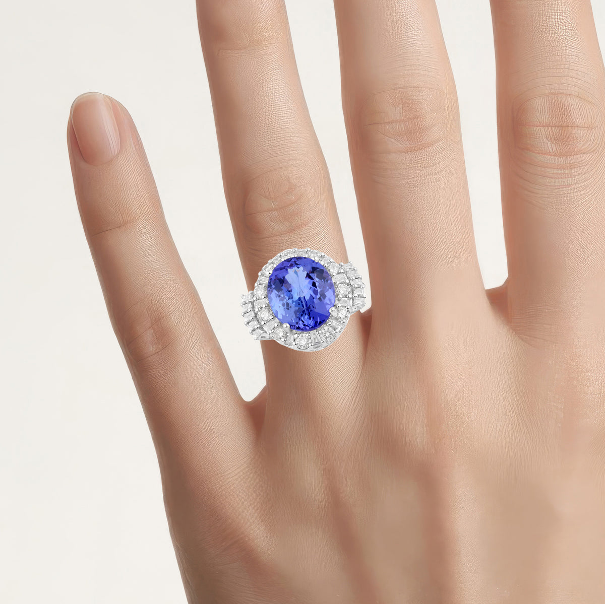 Tanzanite Ring With Diamonds 4.52 Carats 14K White Gold