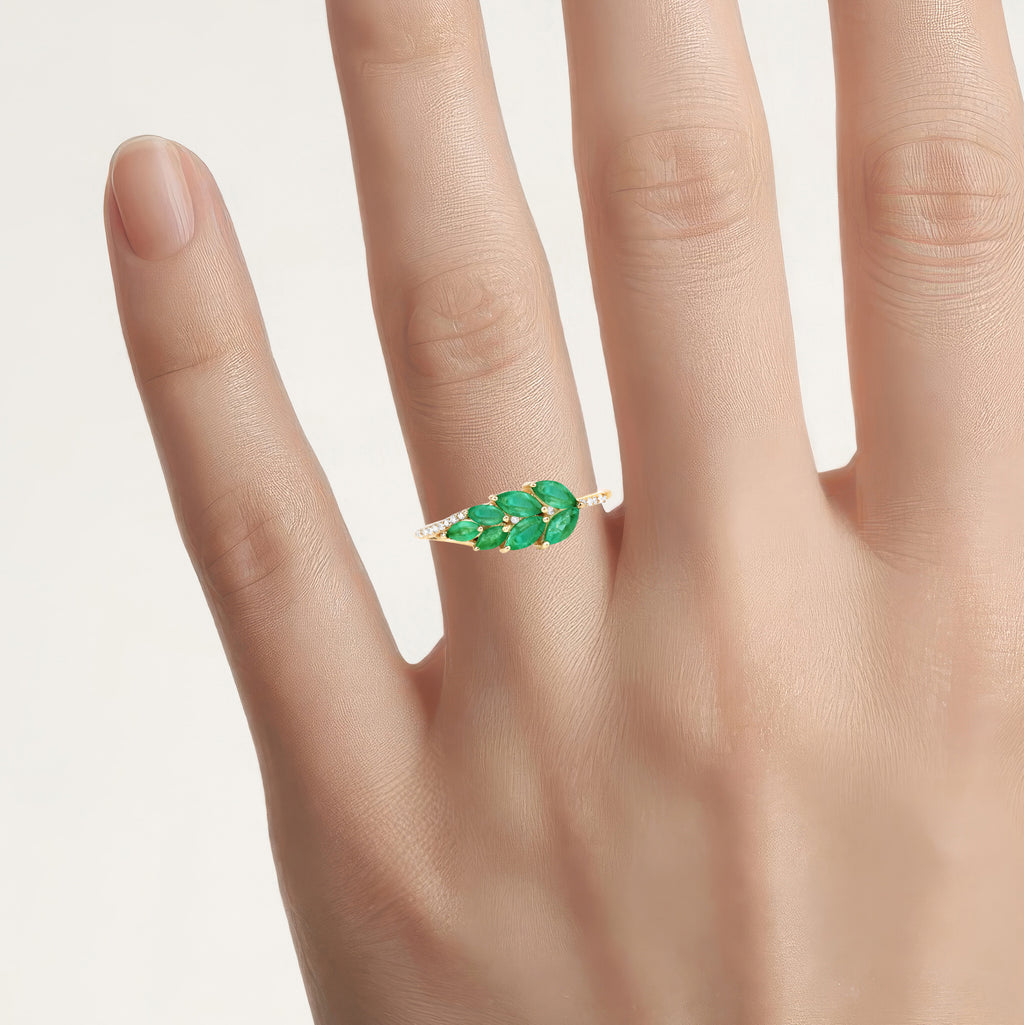 Zambian Emerald Ring With Diamonds 0.62 Carats 14K Yellow Gold
