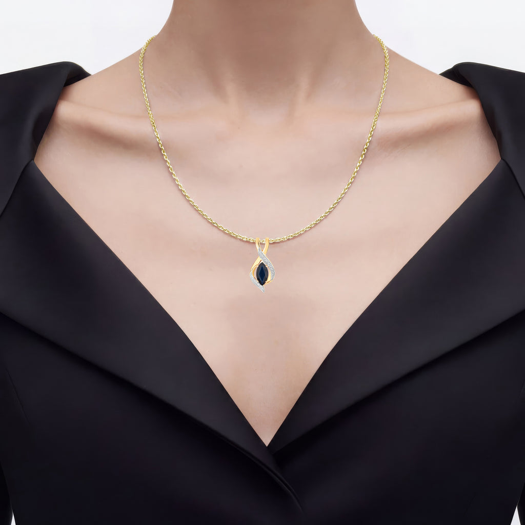 Blue Sapphire Pendant With Diamonds 2.2 Carats 14K Yellow Gold