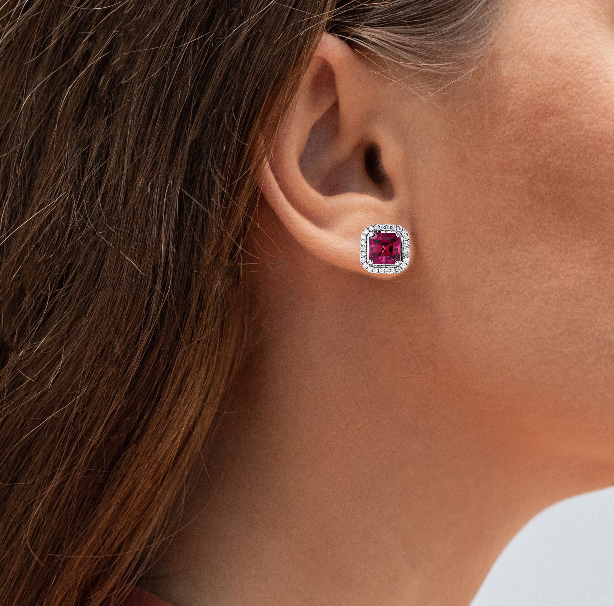 Rubellite Stud Earrings With Diamonds 2.68 Carats 14K White Gold