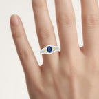 Blue Sapphire Ring With Diamonds 1.04 Carats 14K Yellow Gold and Sterling Silver