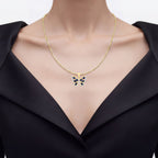 Blue Sapphire Butterfly Pendant With White Zircon 1.63 Carats Gold Plated Silver