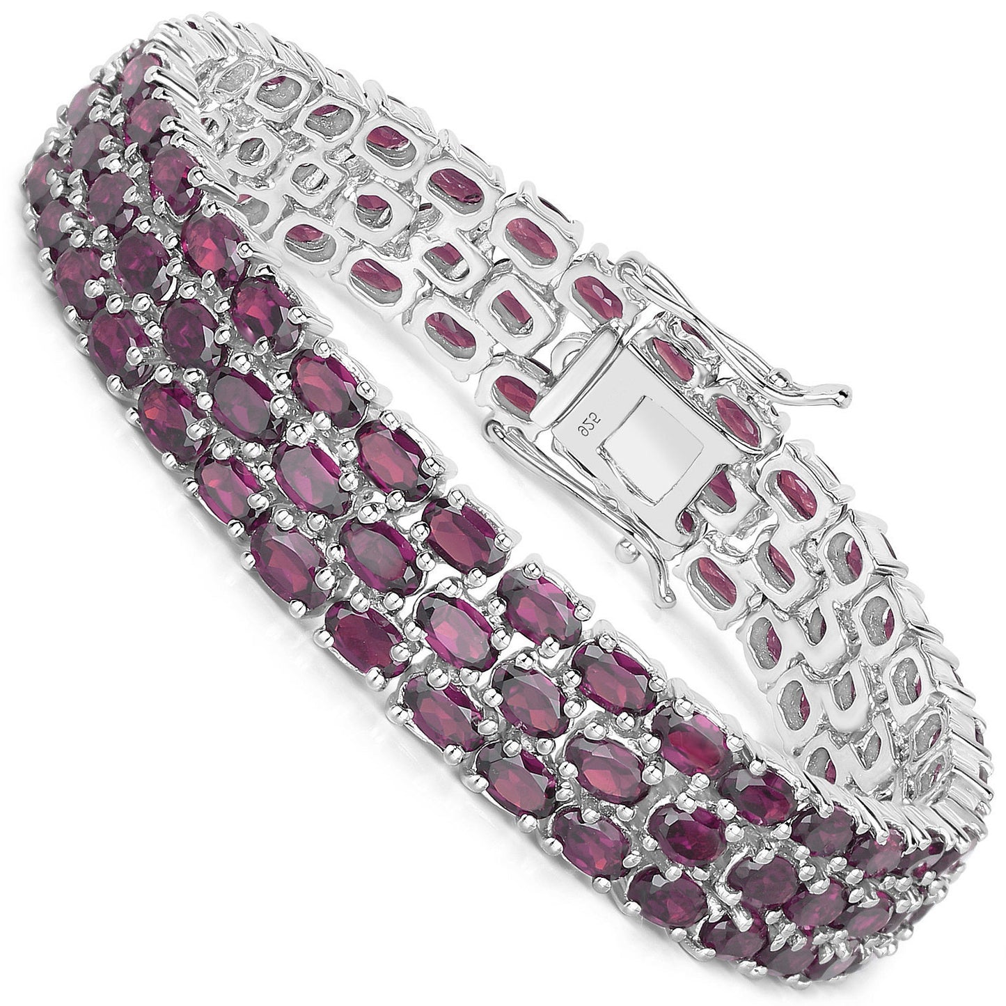 Natural Rhodolite Garnet Wide Tennis Bracelet 31 Carats 110 Gemstones