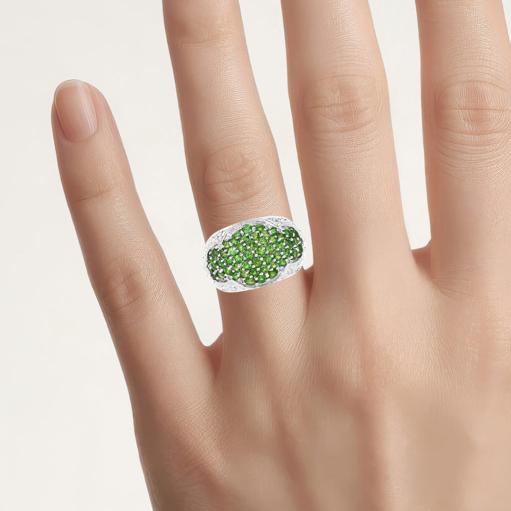 Chrome Diopside Ring With White Topaz 2.34 Carats Sterling Silver