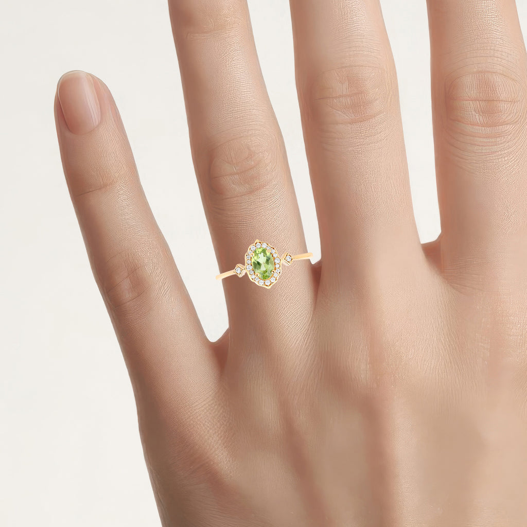 Peridot Ring With Diamonds 0.45 Carats 10K Yellow Gold