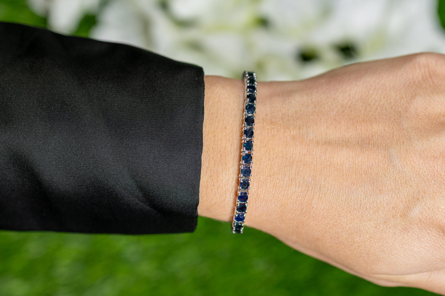 Natural Blue Sapphire Tennis Bracelet 8.34 Carats Sterling Silver