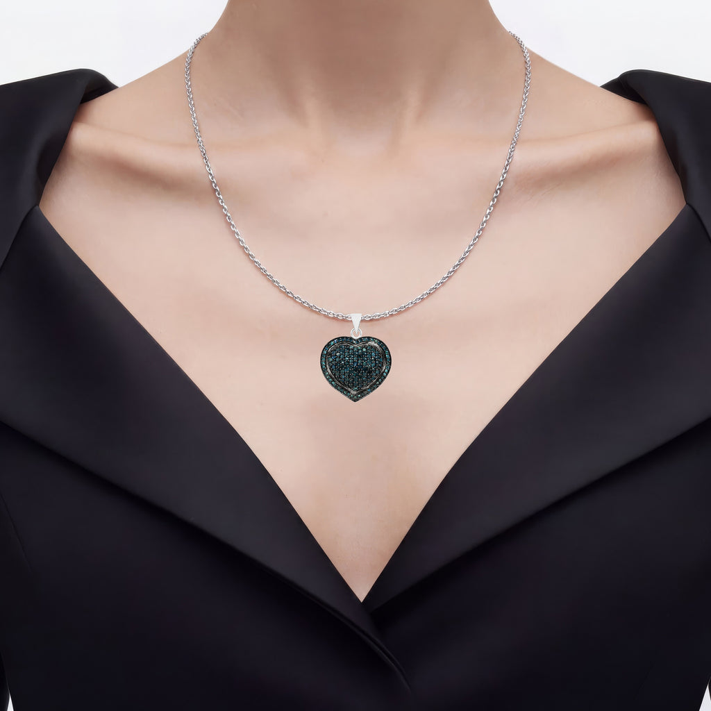 Blue Diamond Heart Pendant 1.22 Carats Sterling Silver