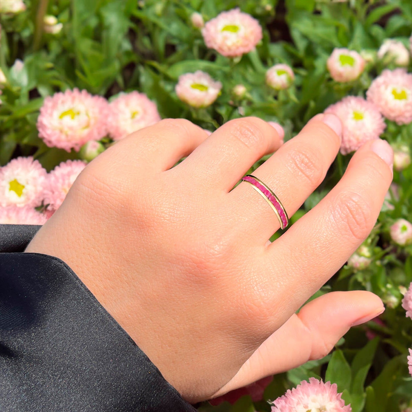 Natural Ruby Eternity Band Ring 2.86 Carats Gold Plated Silver