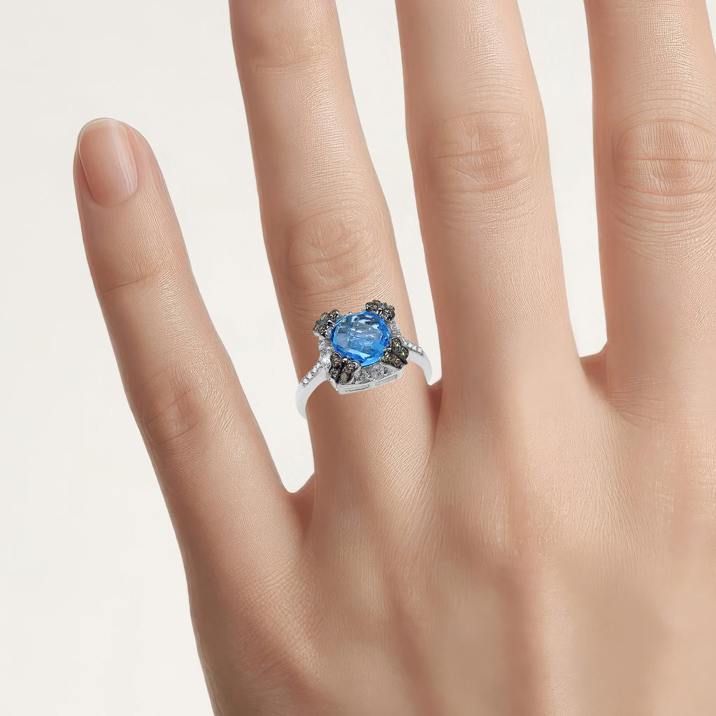 Swiss Blue Topaz Ring 3.04 Carats Sterling Silver