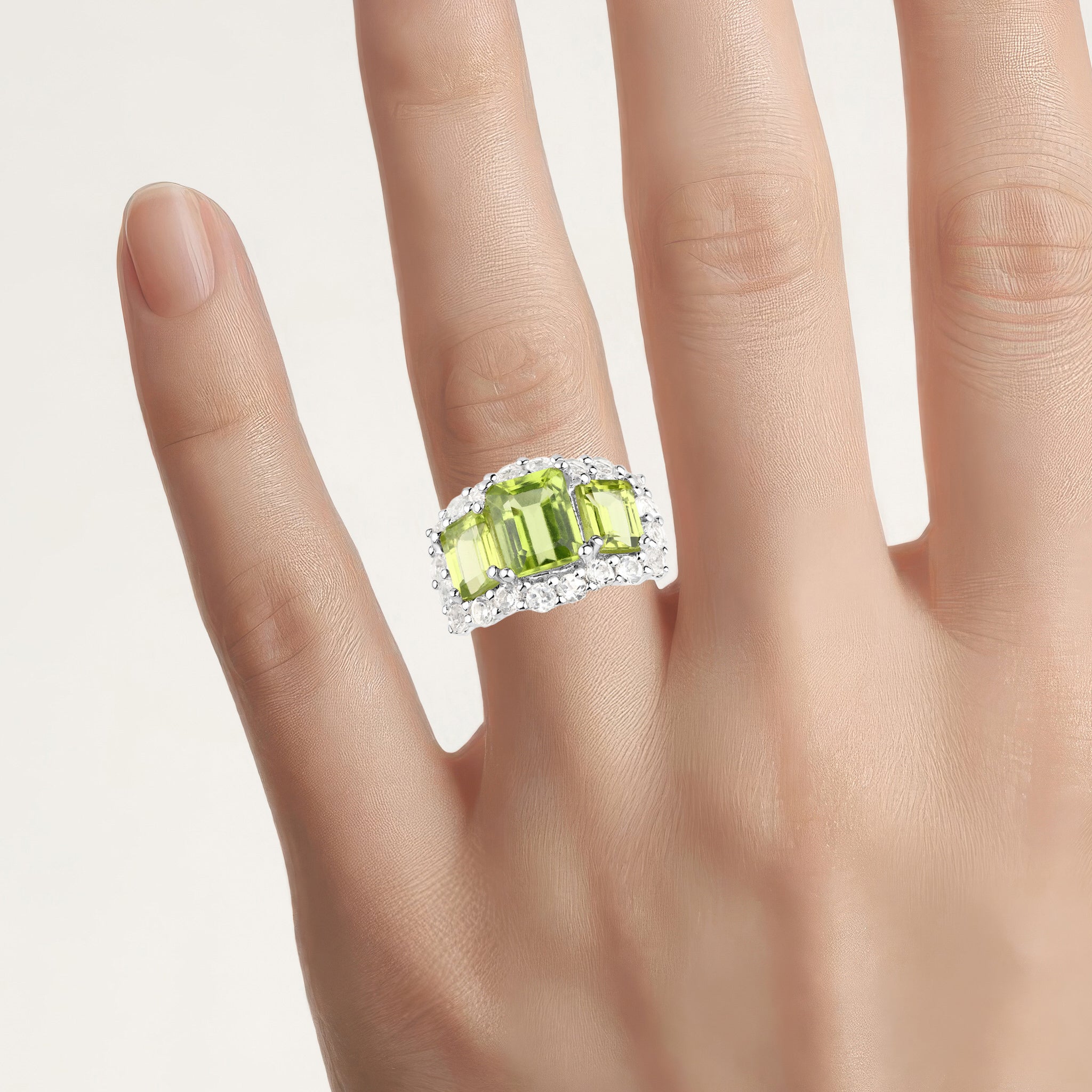 Peridot Ring With White Topaz 5.94 Carats Sterling Silver
