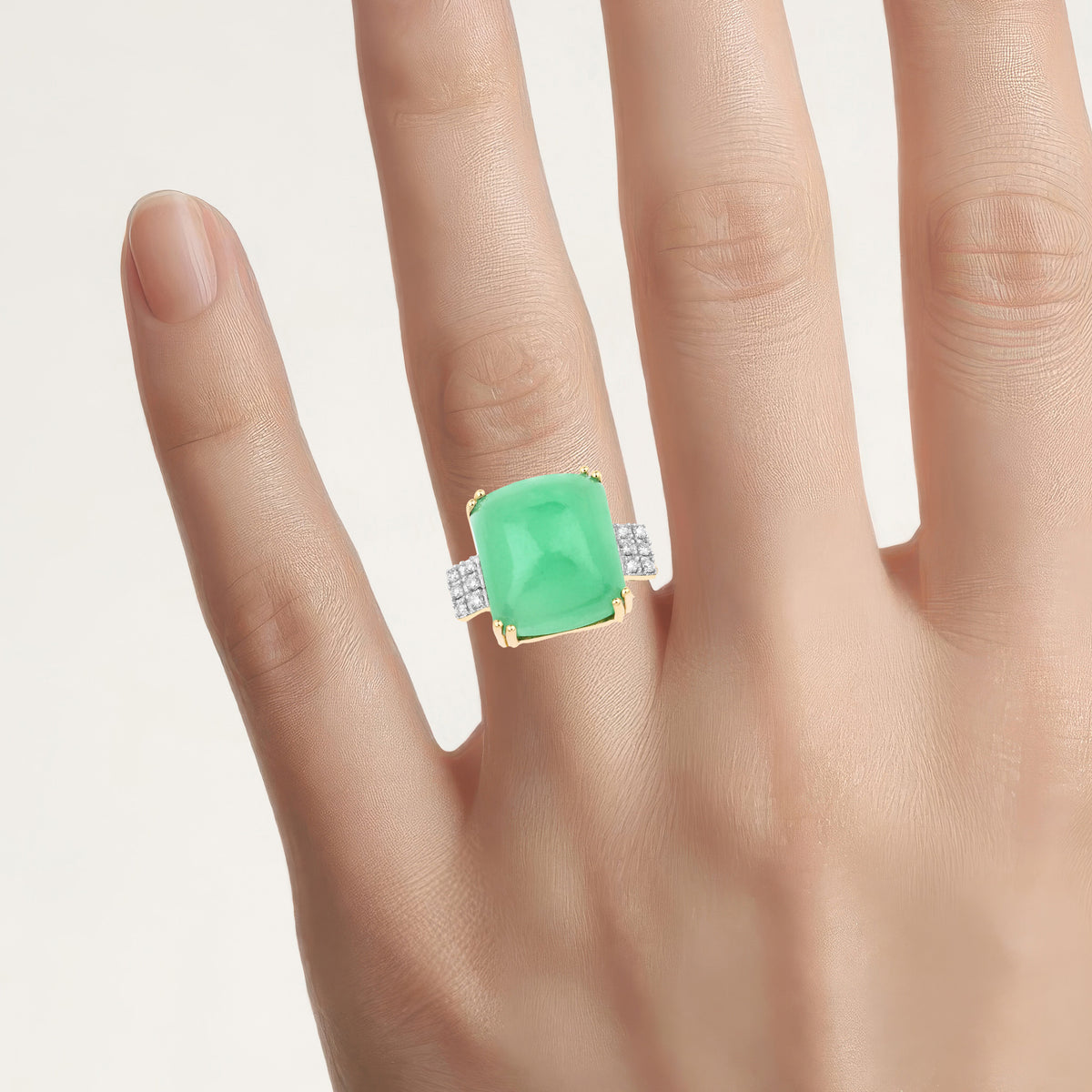 Green Jade Ring With Diamonds 8.38 Carats 10K Yellow Gold