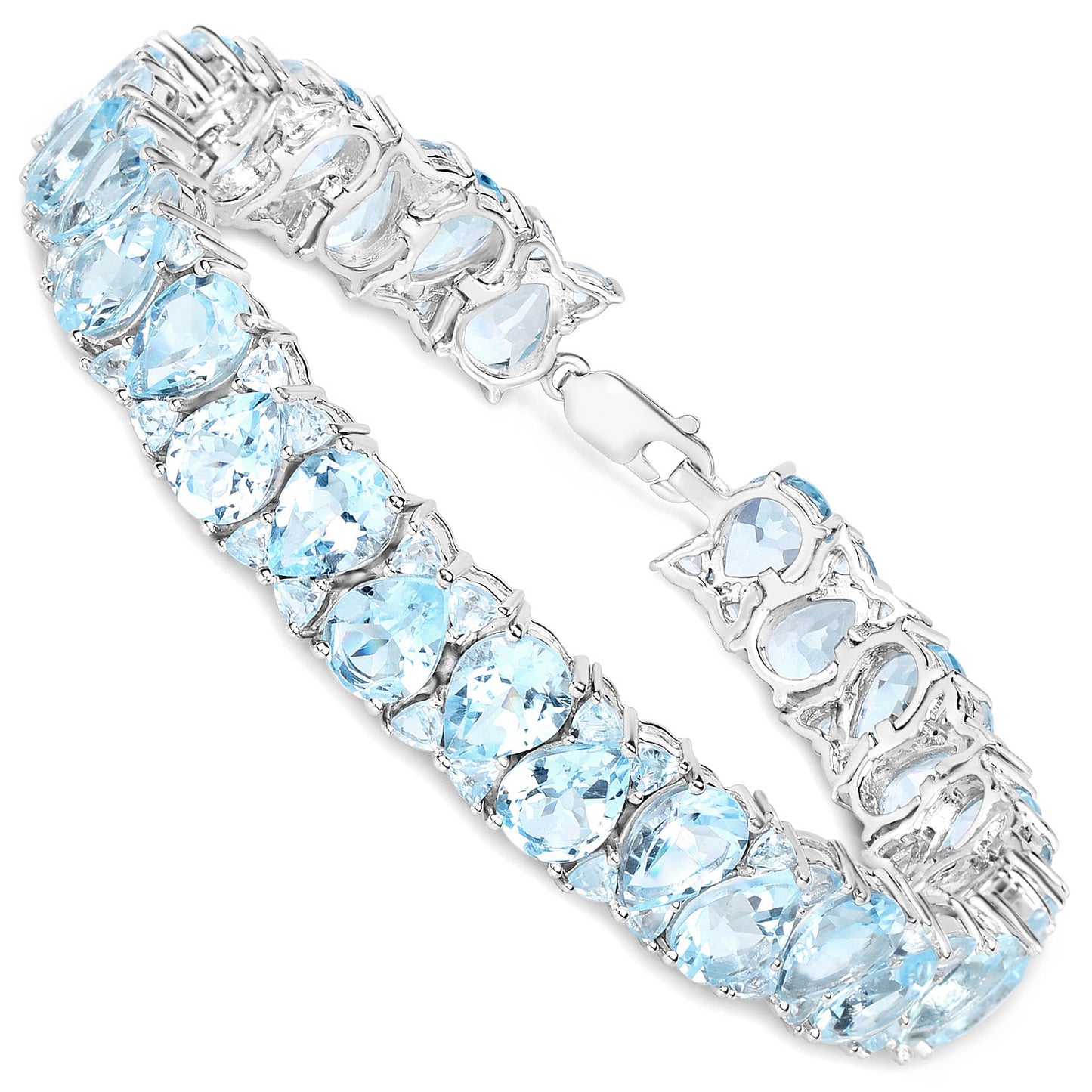 Blue Topaz Tennis Bracelet 58.76 Carats Rhodium Plated Sterling Silver