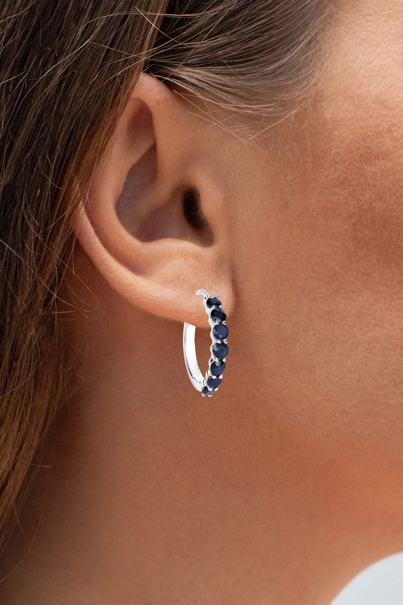 Blue Sapphire Hoop Earrings 2.64 Carats Sterling Silver