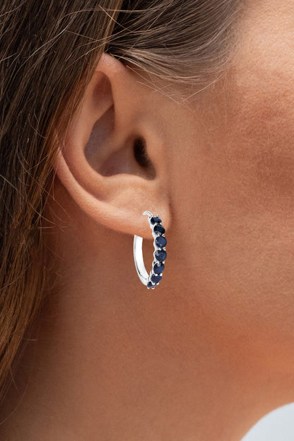 Blue Sapphire Hoop Earrings 2.64 Carats Sterling Silver