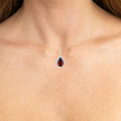 Rhodolite Garnet Pendant With Diamonds 3.26 Carats 14K Yellow Gold