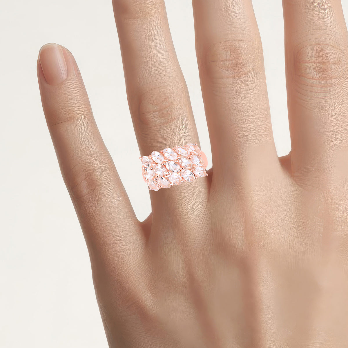 Morganite Ring 3.28 Carats Gold Plated Silver