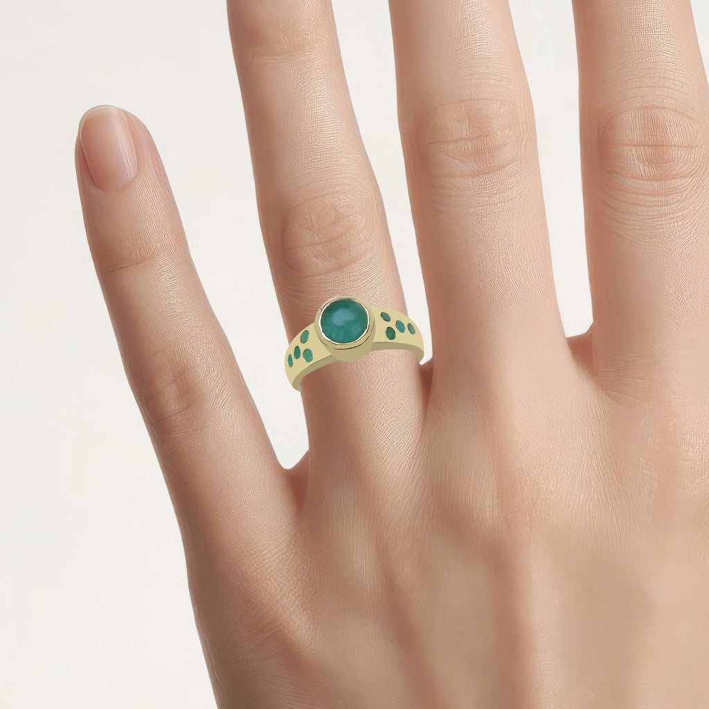 Emerald Ring With Diamond 1.51 Carats Gold Plated Silver