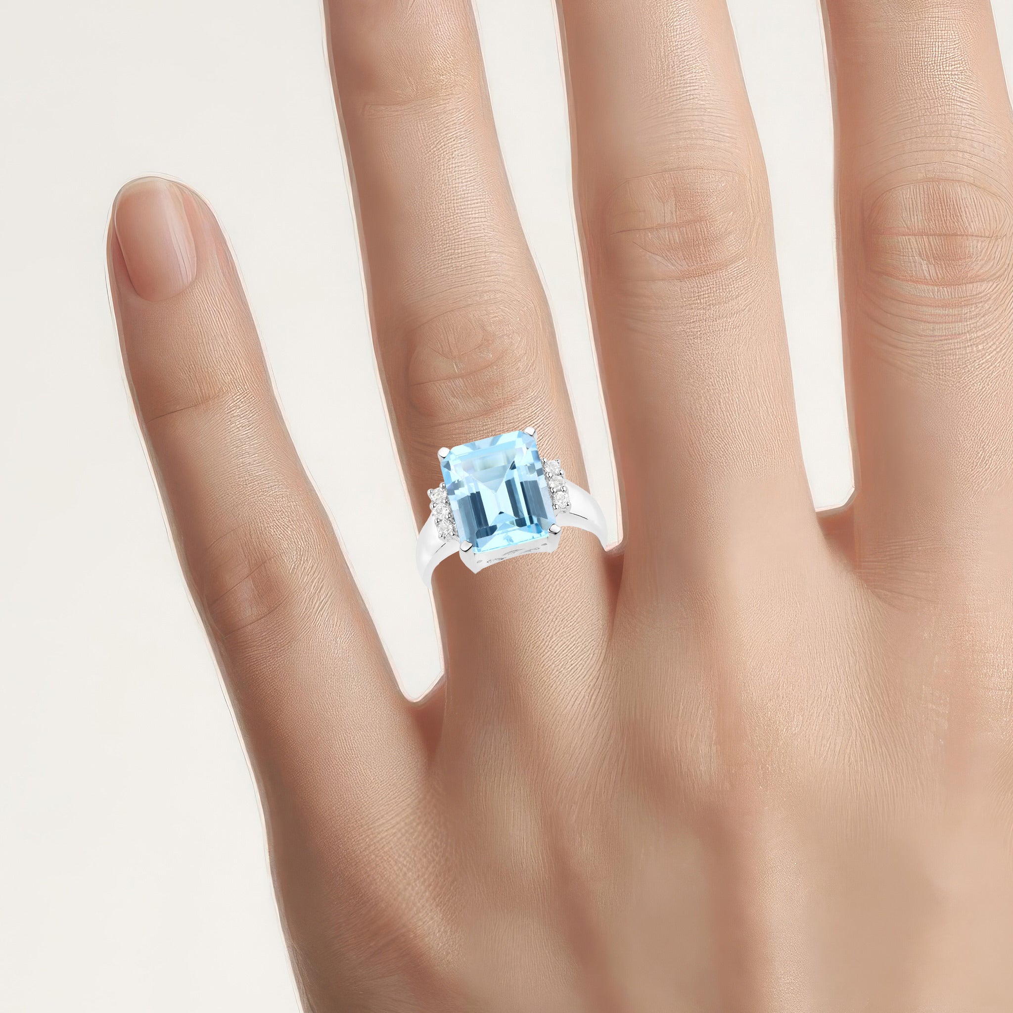 Blue Topaz Ring With White Topaz 4.86 Carats Sterling Silver