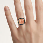 Peach Moonstone Ring With Black Spinel 7.54 Carats Gold Plated Silver