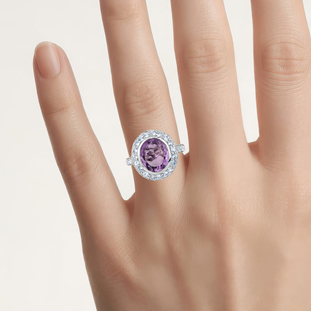 Amethyst Ring With Blue Topaz 4.74 Carats Sterling Silver