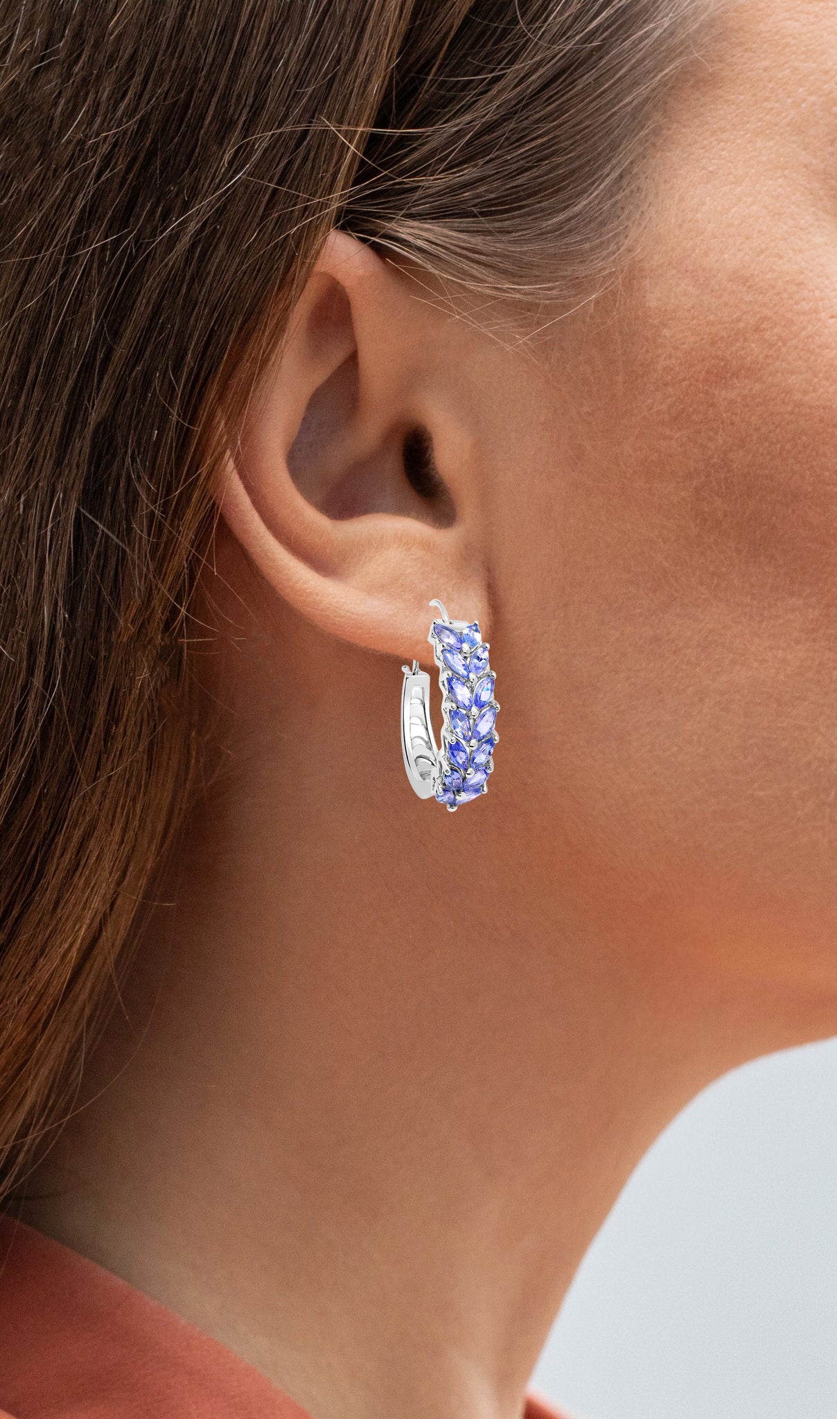 Natural Tanzanite Hoop Earrings 3.9 Carats Sterling Silver