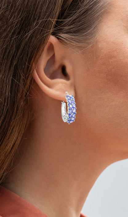 Natural Tanzanite Hoop Earrings 3.9 Carats Sterling Silver