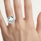 Green Amethyst Ring With White Topaz 11.1 Carats Sterling Silver
