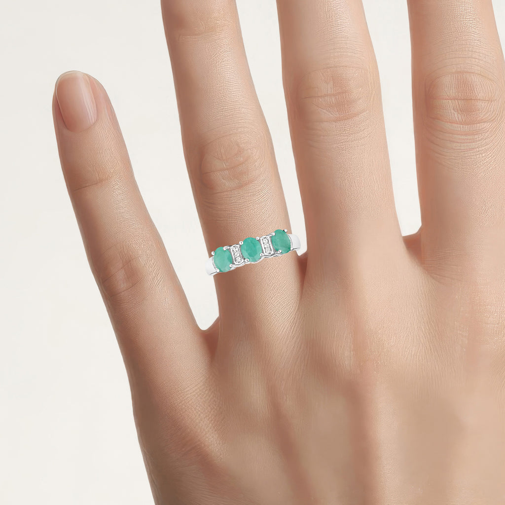Emerald Ring With White Topaz 0.86 Carats Sterling Silver