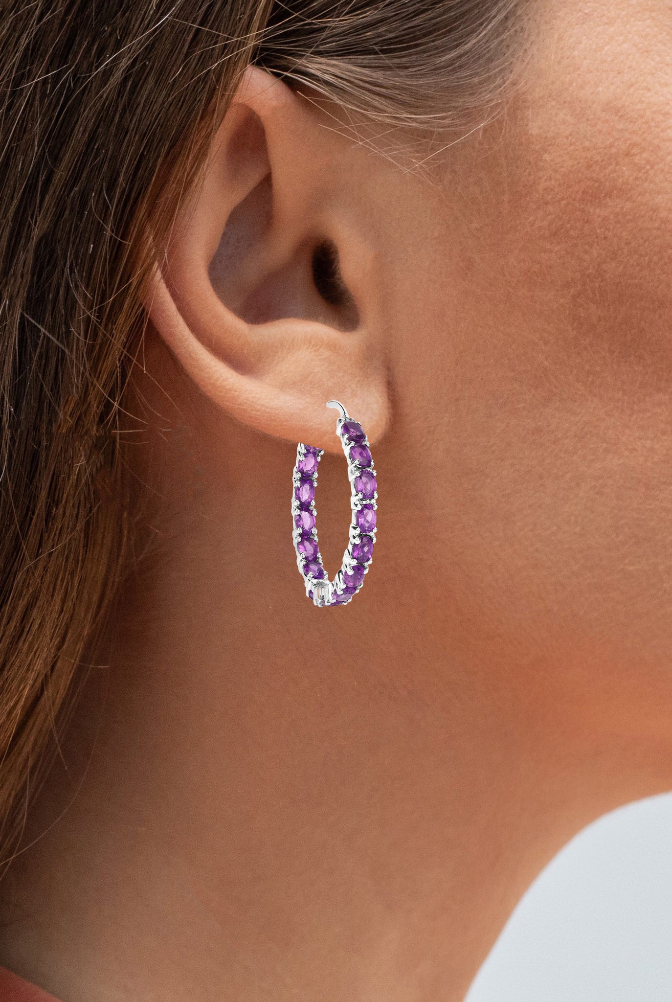 Amethyst Hoop Earrings 4.78 Carats Sterling Silver